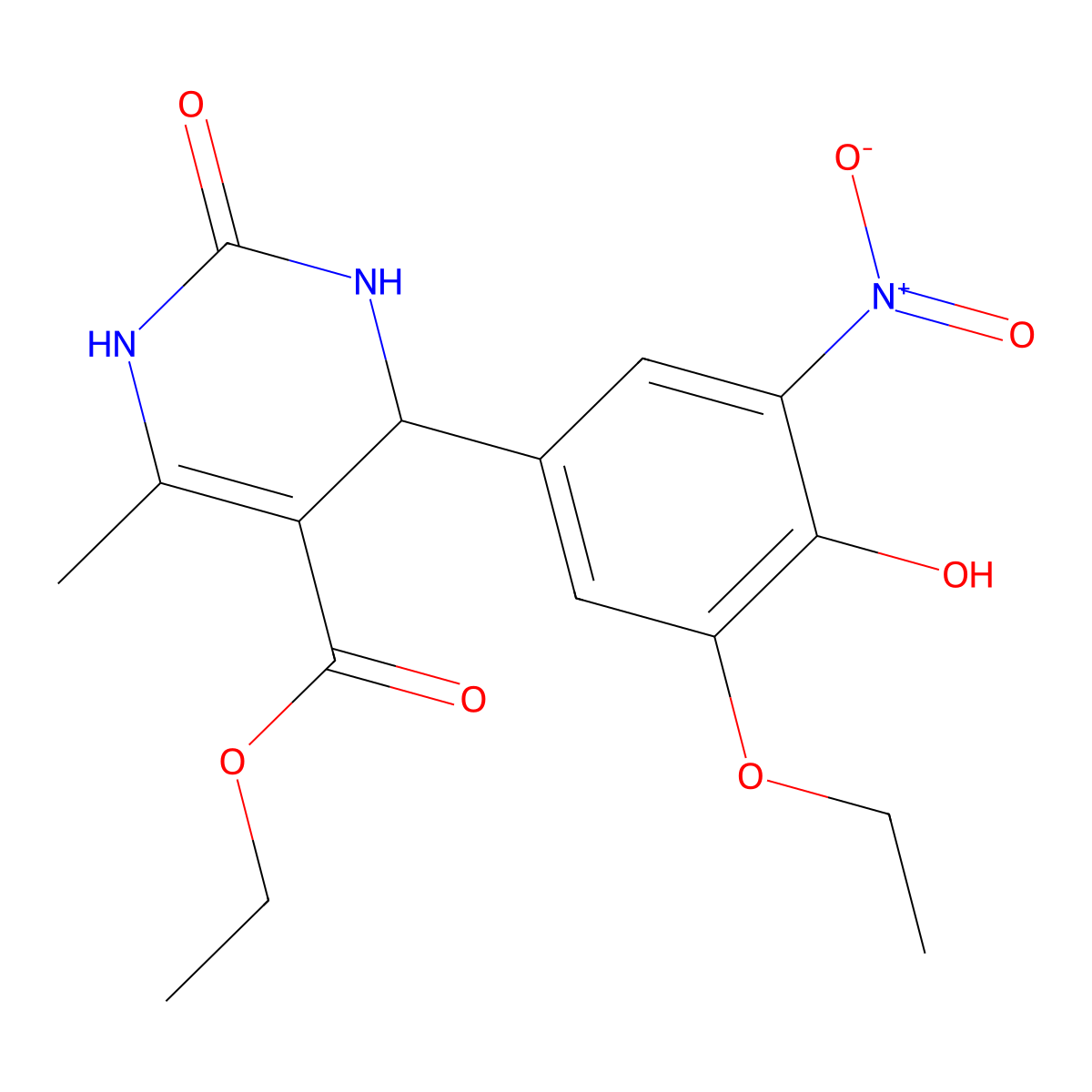 Ethyl 4-{3-ethoxy-4-hydroxy-5-nitrophenyl}-6-methyl-2-oxo-1,2,3,4-tetrahydro-5-pyrimidinecarboxylate molecular structure, CAS 353472-58-9