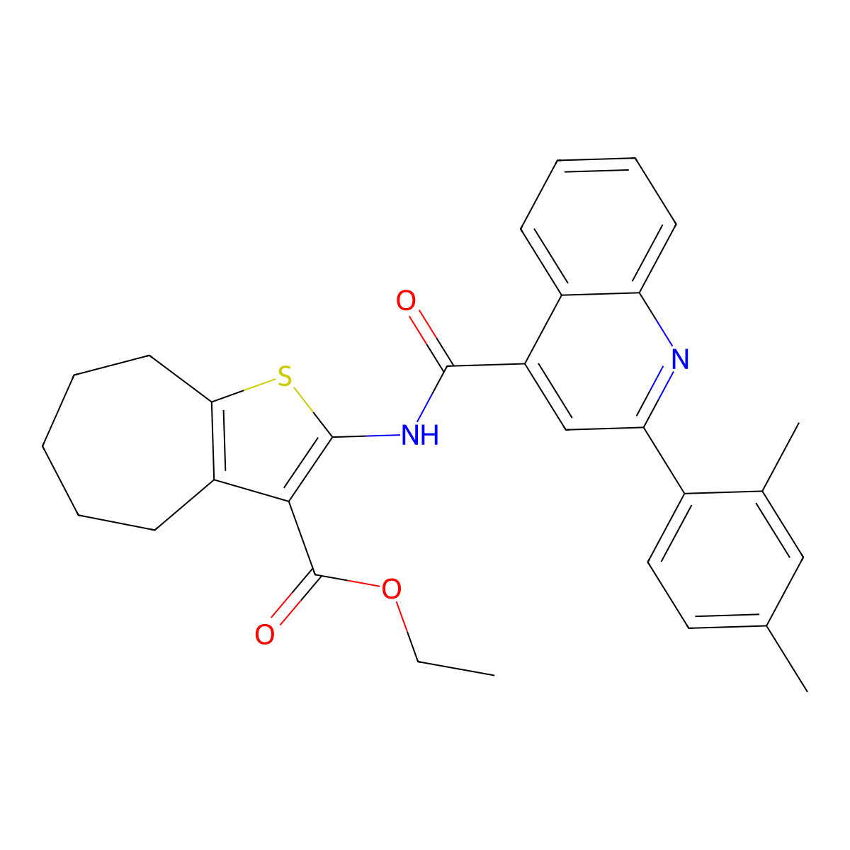 ethyl 2-[[2-(2,4-dimethylphenyl)quinoline-4-carbonyl]amino]-5,6,7,8-tetrahydro-4H-cyclohepta[b]thiophene-3-carboxylate molecular structure, CAS 353472-66-9