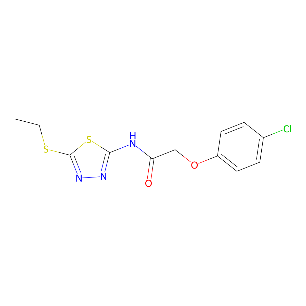 2-(4-chlorophenoxy)-N-[5-(ethylsulfanyl)-1,3,4-thiadiazol-2-yl]acetamide molecular structure, CAS 353472-72-7
