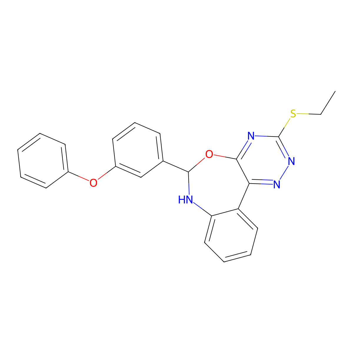 3-Ethylsulfanyl-6-(3-phenoxyphenyl)-6,7-dihydro-[1,2,4]triazino[5,6-d][3,1]benzoxazepine molecular structure, CAS 353472-83-0