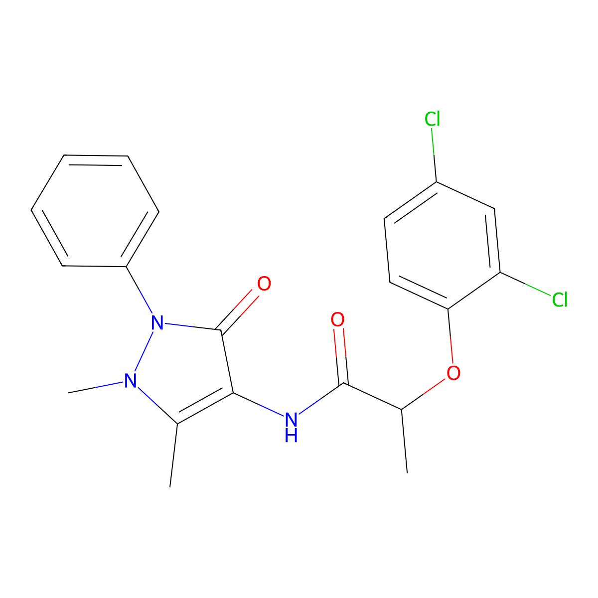 2-(2,4-dichlorophenoxy)-N-(1,5-dimethyl-3-oxo-2-phenyl-2,3-dihydro-1H-pyrazol-4-yl)propanamide molecular structure, CAS 353473-06-0