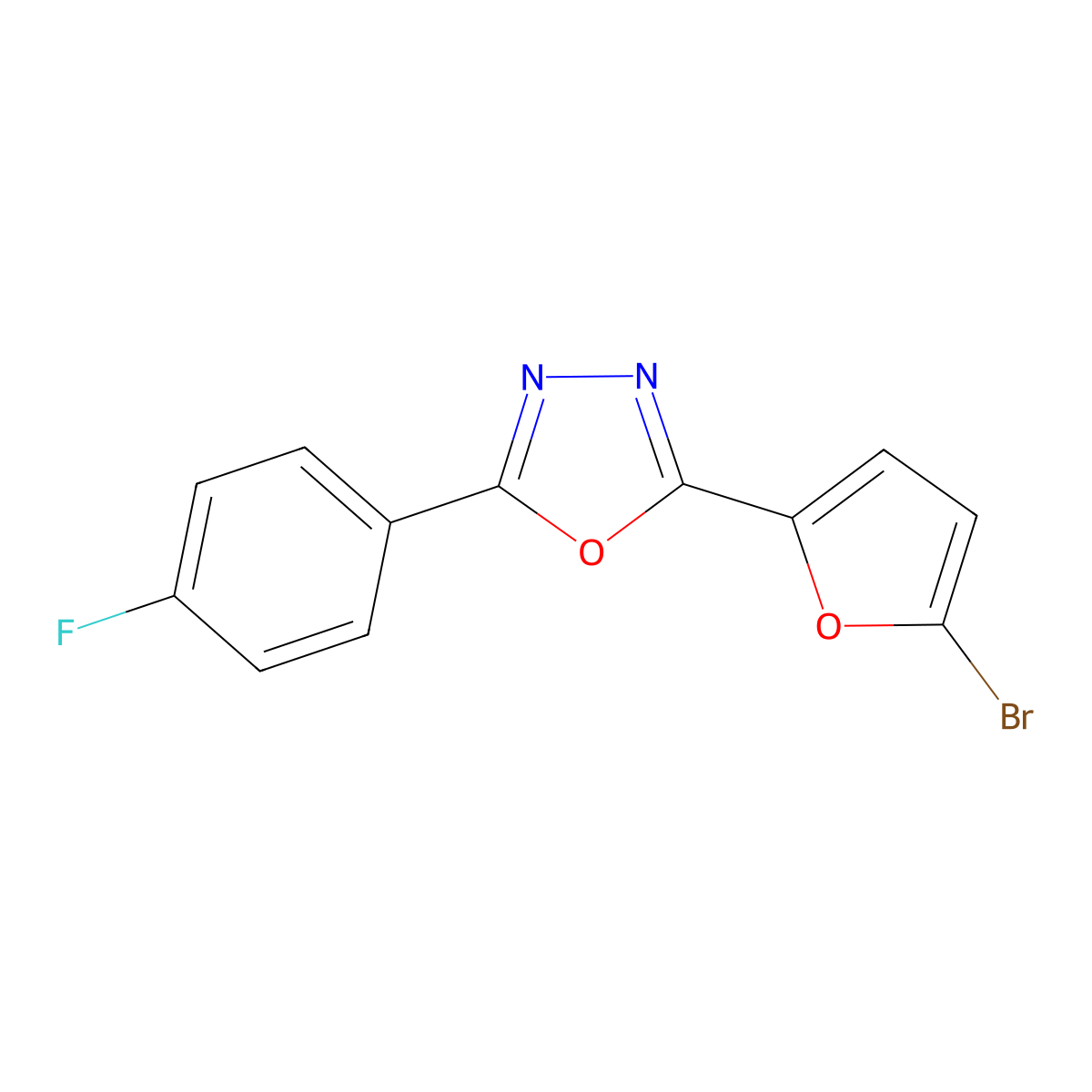 2-(5-Bromofuran-2-yl)-5-(4-fluorophenyl)-1,3,4-oxadiazole molecular structure, CAS 353473-08-2