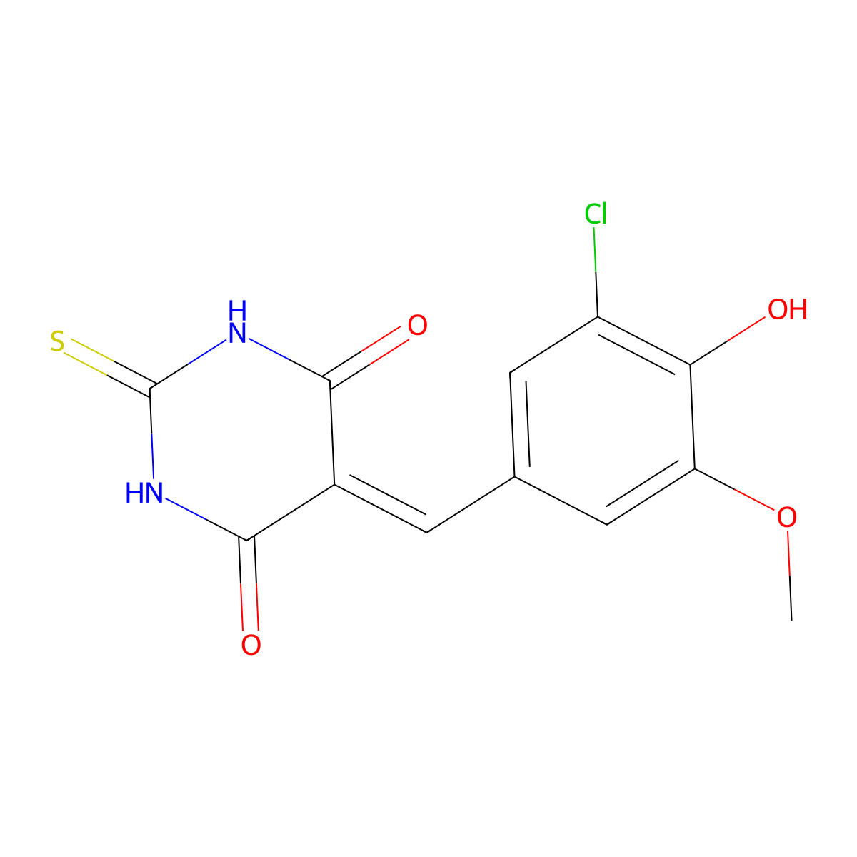 5-(3-chloro-4-hydroxy-5-methoxybenzylidene)-2-thioxodihydro-4,6(1H,5H)-pyrimidinedione molecular structure, CAS 353473-13-9