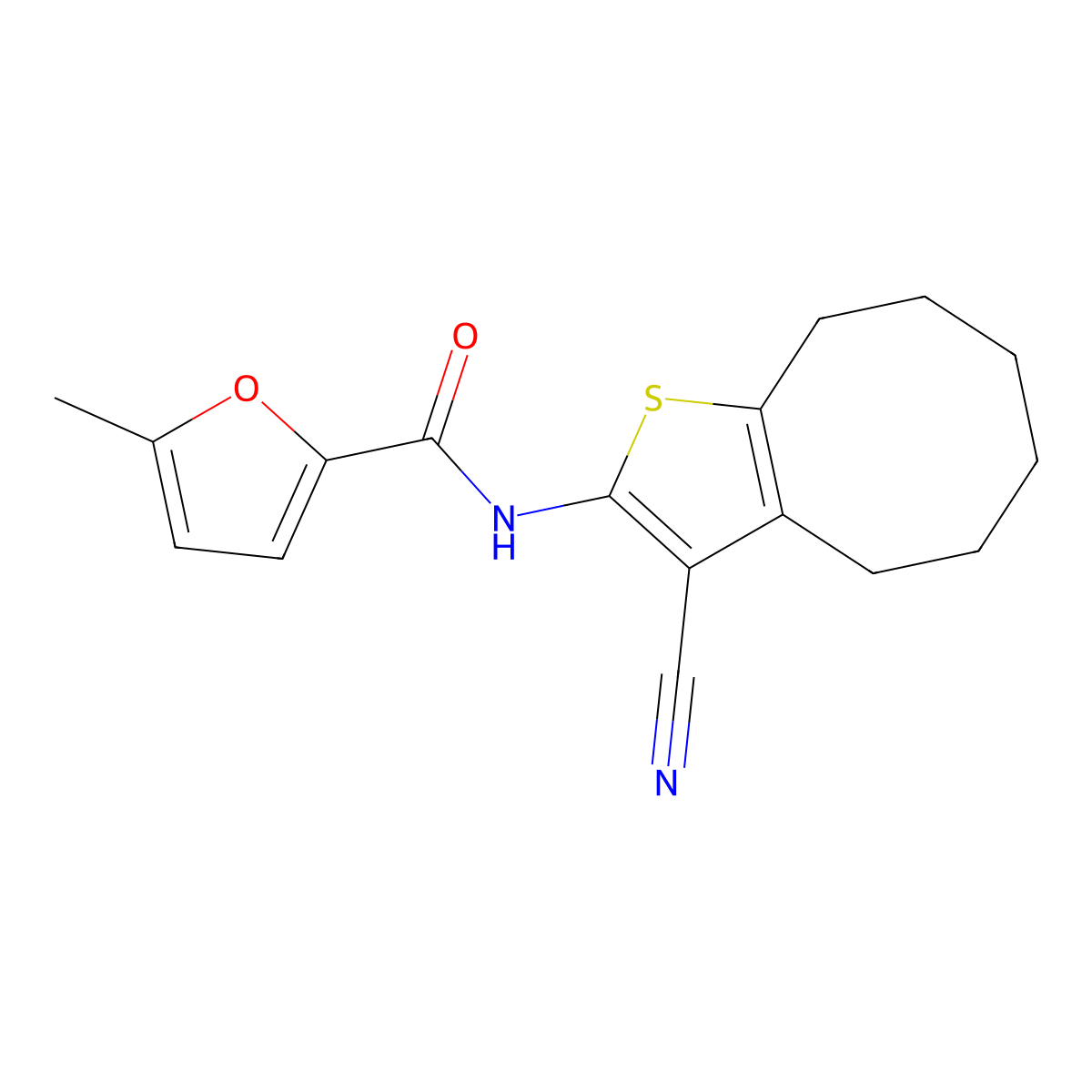 N-(3-cyano-4,5,6,7,8,9-hexahydrocycloocta[b]thiophen-2-yl)-5-methylfuran-2-carboxamide molecular structure, CAS 353473-72-0
