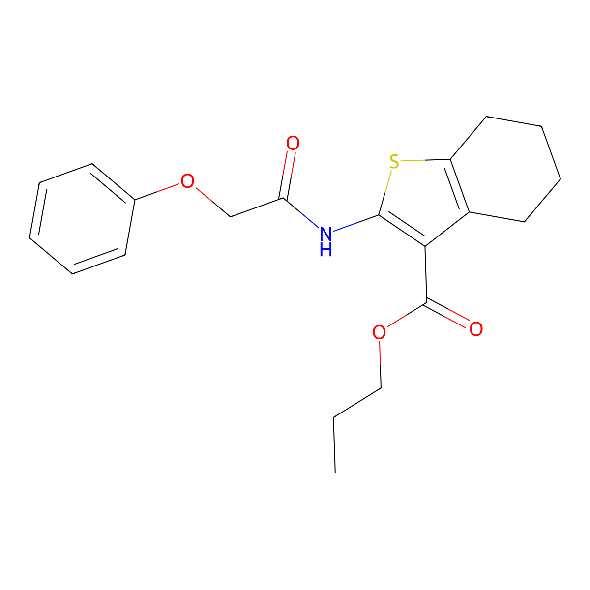 Propyl 2-[(phenoxyacetyl)amino]-4,5,6,7-tetrahydro-1-benzothiophene-3-carboxylate molecular structure, CAS 353473-90-2