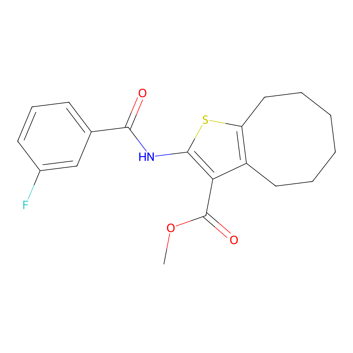 Methyl 2-[(3-fluorobenzoyl)amino]-4,5,6,7,8,9-hexahydrocycloocta[b]thiophene-3-carboxylate molecular structure, CAS 353474-03-0