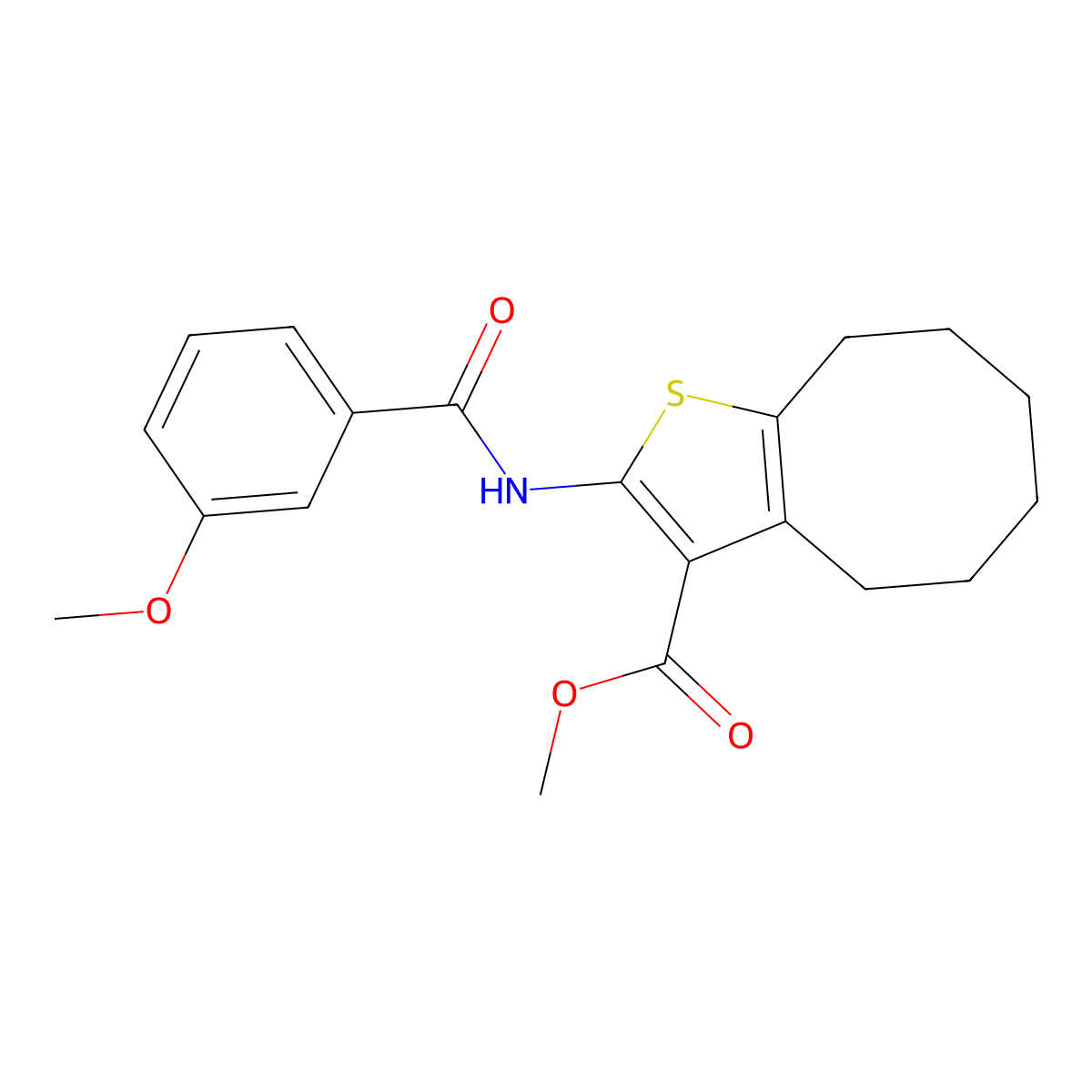 Methyl 2-[(3-methoxybenzoyl)amino]-4,5,6,7,8,9-hexahydrocycloocta[b]thiophene-3-carboxylate molecular structure, CAS 353474-10-9