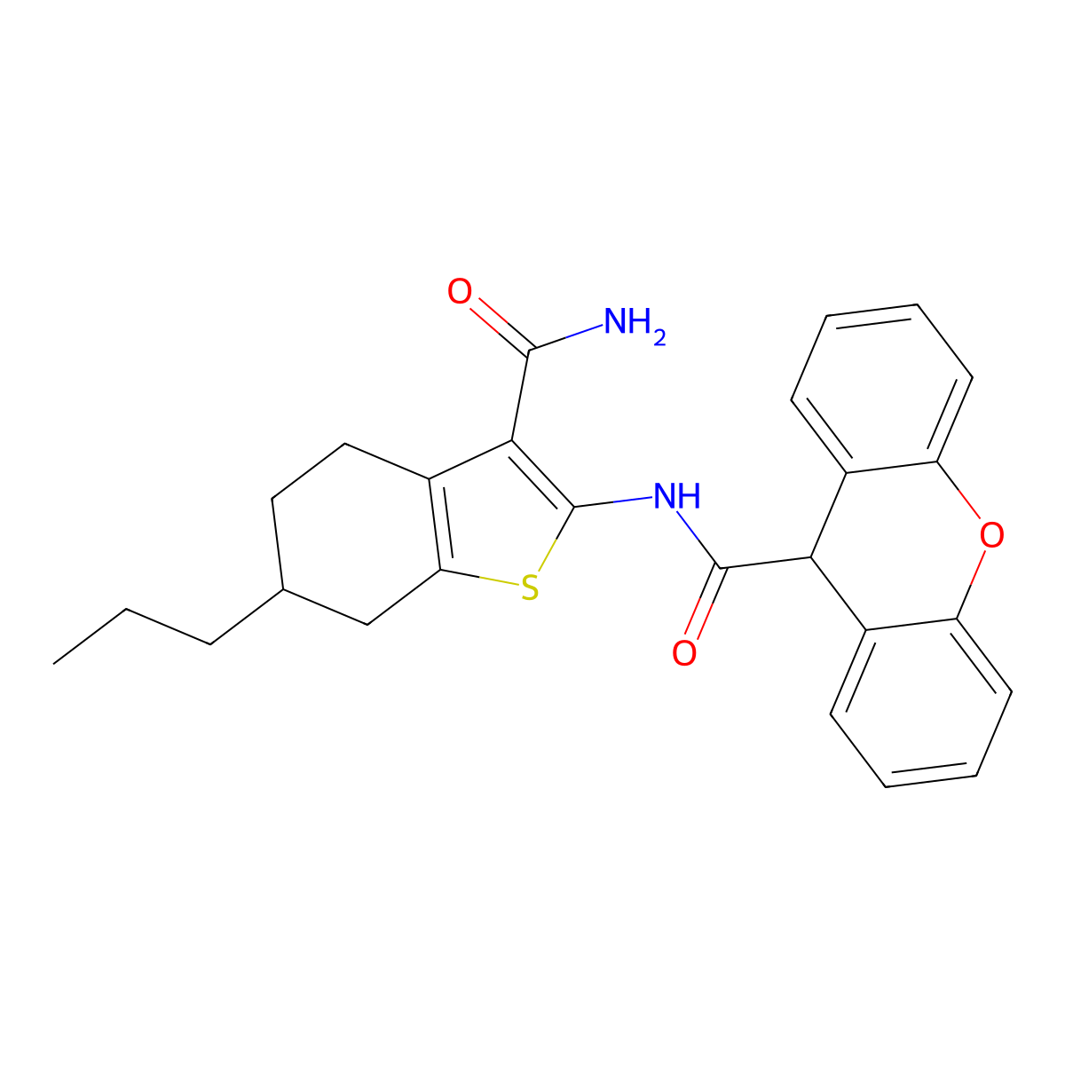 N-(3-carbamoyl-6-propyl-4,5,6,7-tetrahydro-1-benzothiophen-2-yl)-9H-xanthene-9-carboxamide molecular structure, CAS 353474-38-1