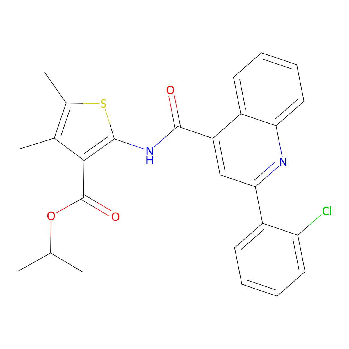 Isopropyl 2-({[2-(2-chlorophenyl)-4-quinolinyl]carbonyl}amino)-4,5-dimethyl-3-thiophenecarboxylate molecular structure, CAS 353474-59-6