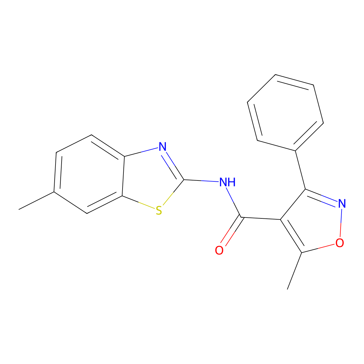 5-methyl-N-(6-methyl-1,3-benzothiazol-2-yl)-3-phenyl-1,2-oxazole-4-carboxamide molecular structure, CAS 353474-67-6
