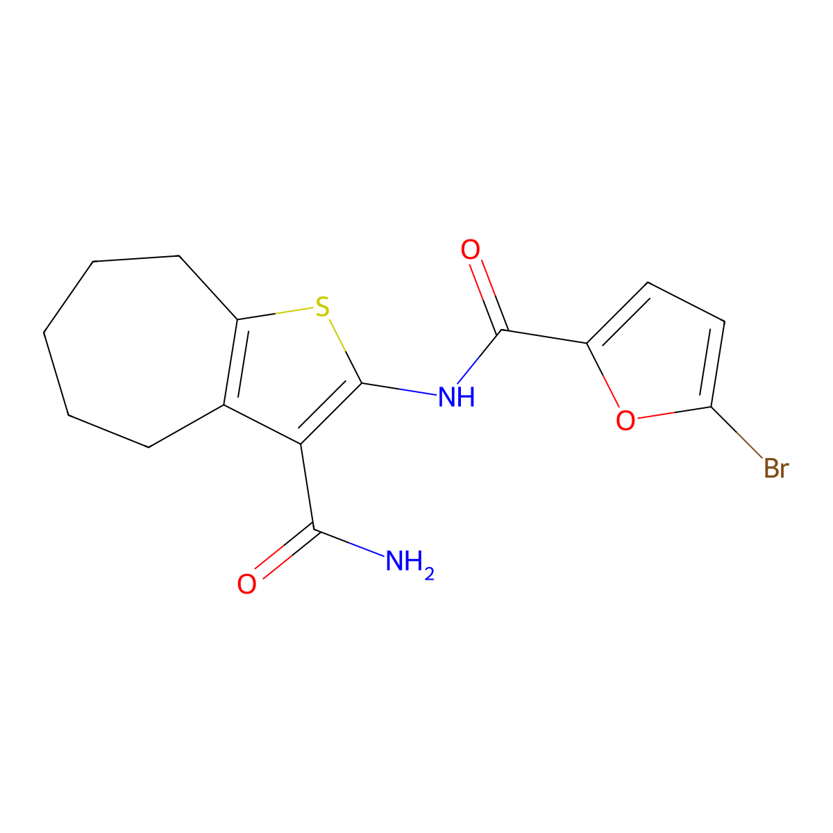 5-bromo-N-(3-carbamoyl-5,6,7,8-tetrahydro-4H-cyclohepta[b]thiophen-2-yl)furan-2-carboxamide molecular structure, CAS 353474-72-3