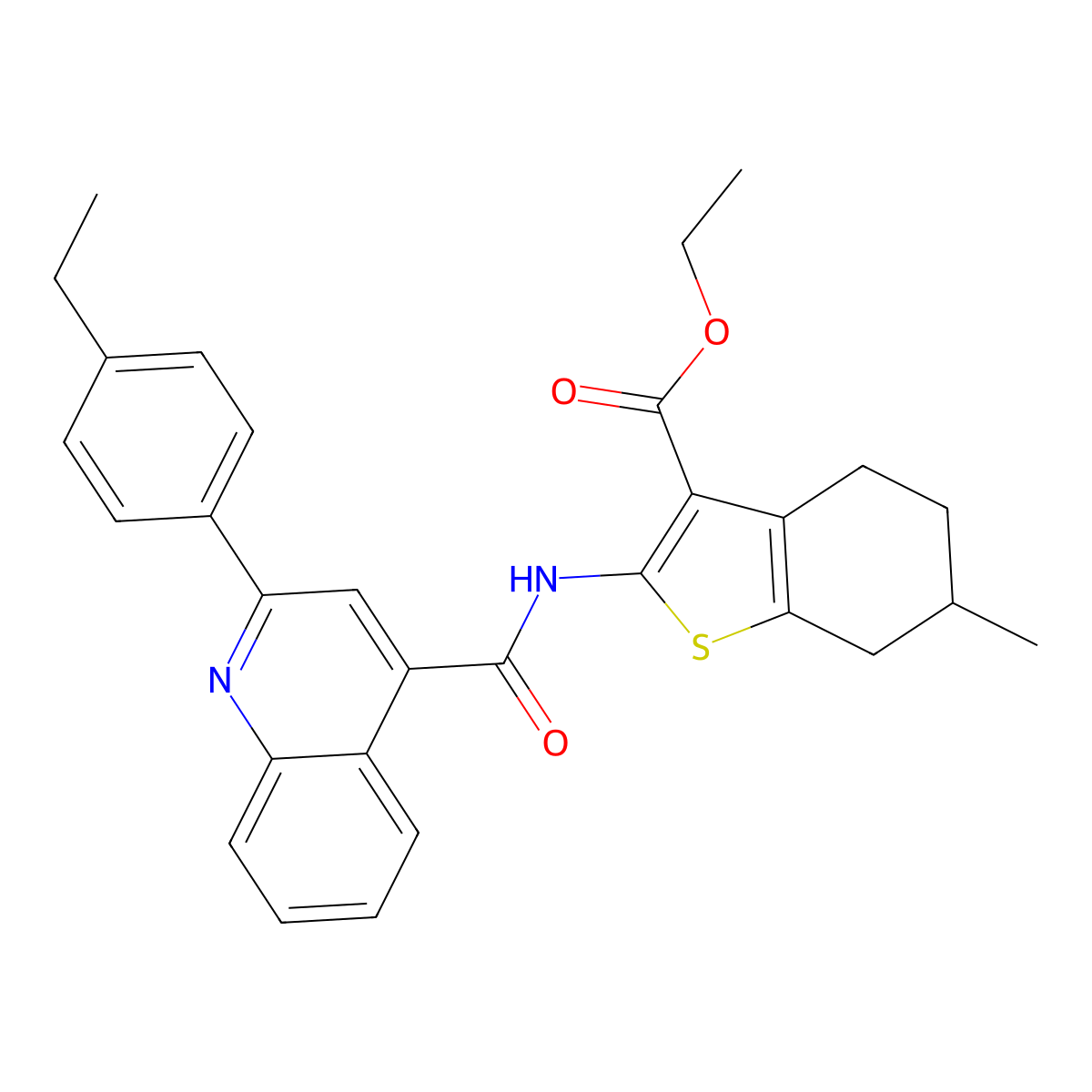 Ethyl 2-[[2-(4-ethylphenyl)quinoline-4-carbonyl]amino]-6-methyl-4,5,6,7-tetrahydro-1-benzothiophene-3-carboxylate molecular structure, CAS 353475-14-6