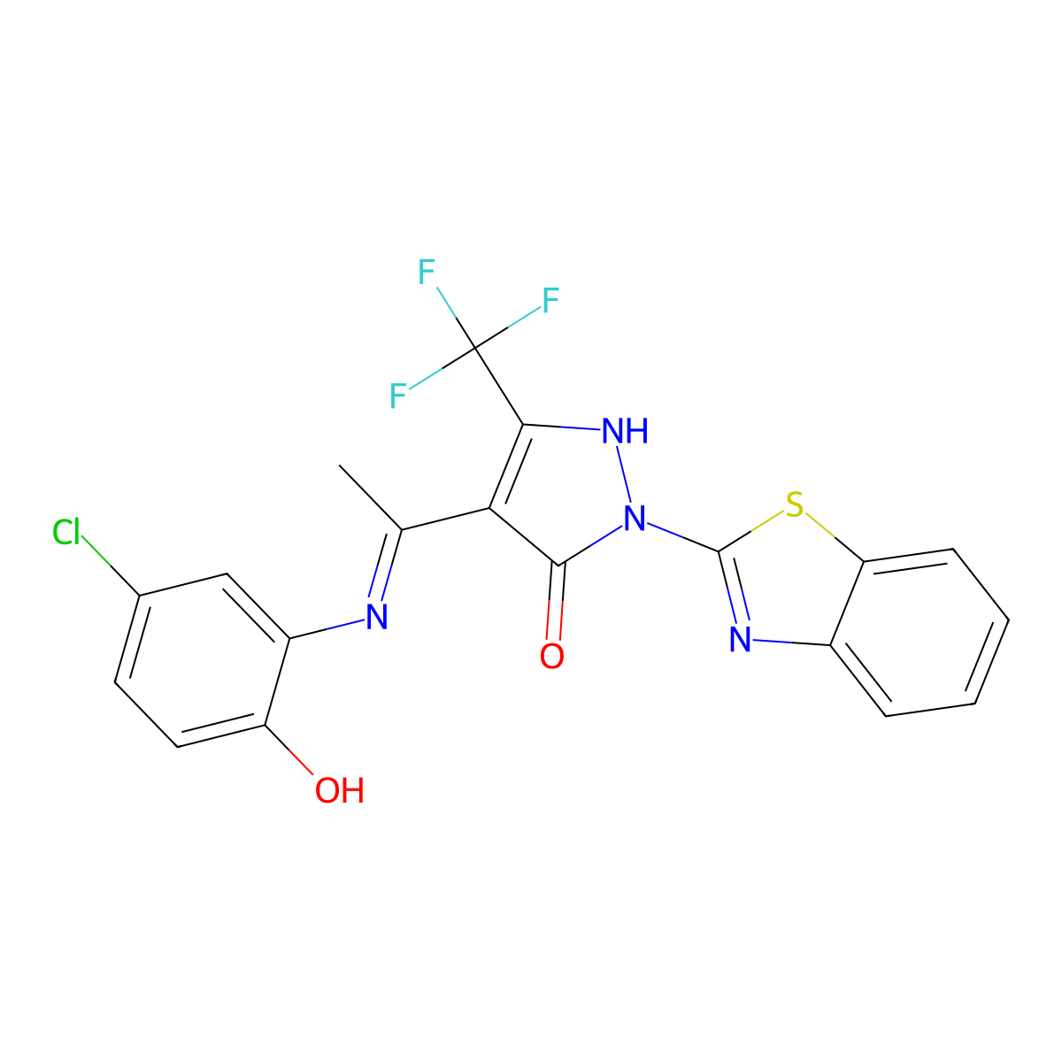 (4E)-2-(1,3-benzothiazol-2-yl)-4-[1-(5-chloro-2-hydroxyanilino)ethylidene]-5-(trifluoromethyl)pyrazol-3-one molecular structure, CAS 353475-33-9