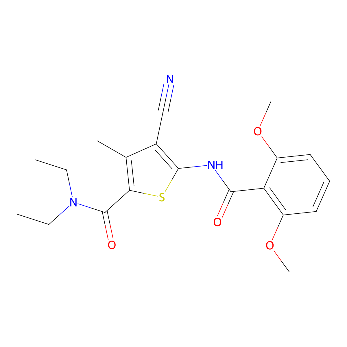 4-cyano-5-[(2,6-dimethoxybenzoyl)amino]-N,N-diethyl-3-methyl-2-thiophenecarboxamide molecular structure, CAS 353475-46-4