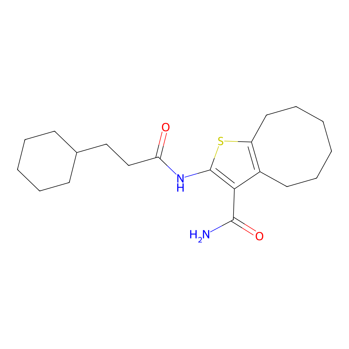 2-(3-Cyclohexylpropanoylamino)-4,5,6,7,8,9-hexahydrocycloocta[b]thiophene-3-carboxamide molecular structure, CAS 353475-49-7