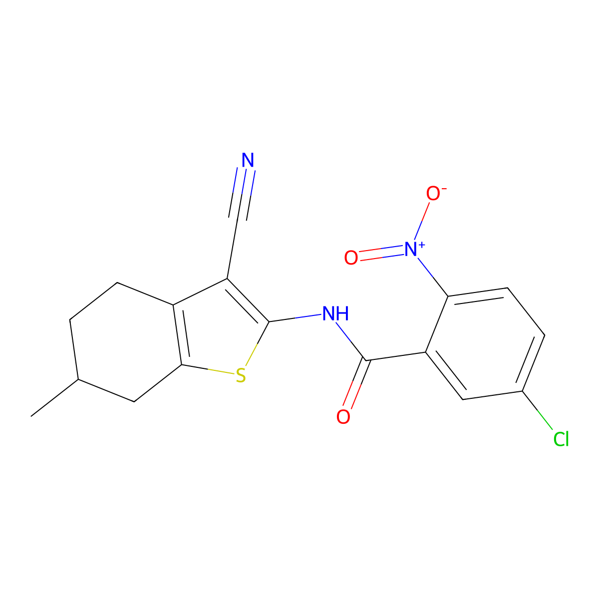 5-chloro-N-(3-cyano-6-methyl-4,5,6,7-tetrahydro-1-benzothiophen-2-yl)-2-nitrobenzamide molecular structure, CAS 353475-57-7