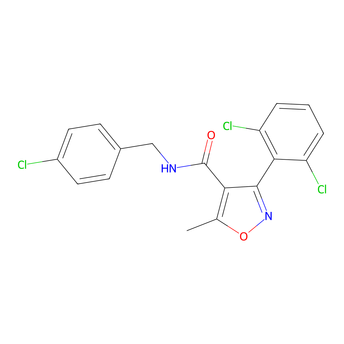 N-[(4-chlorophenyl)methyl]-3-(2,6-dichlorophenyl)-5-methyl-1,2-oxazole-4-carboxamide molecular structure, CAS 353475-65-7