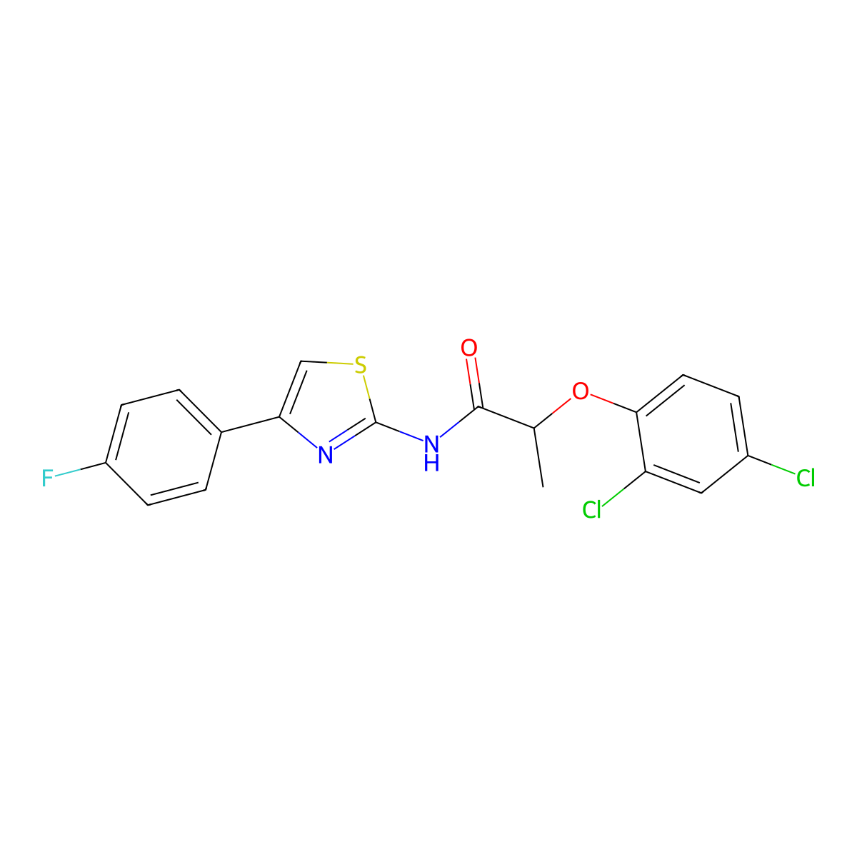 2-(2,4-dichlorophenoxy)-N-[4-(4-fluorophenyl)-1,3-thiazol-2-yl]propanamide molecular structure, CAS 353475-68-0