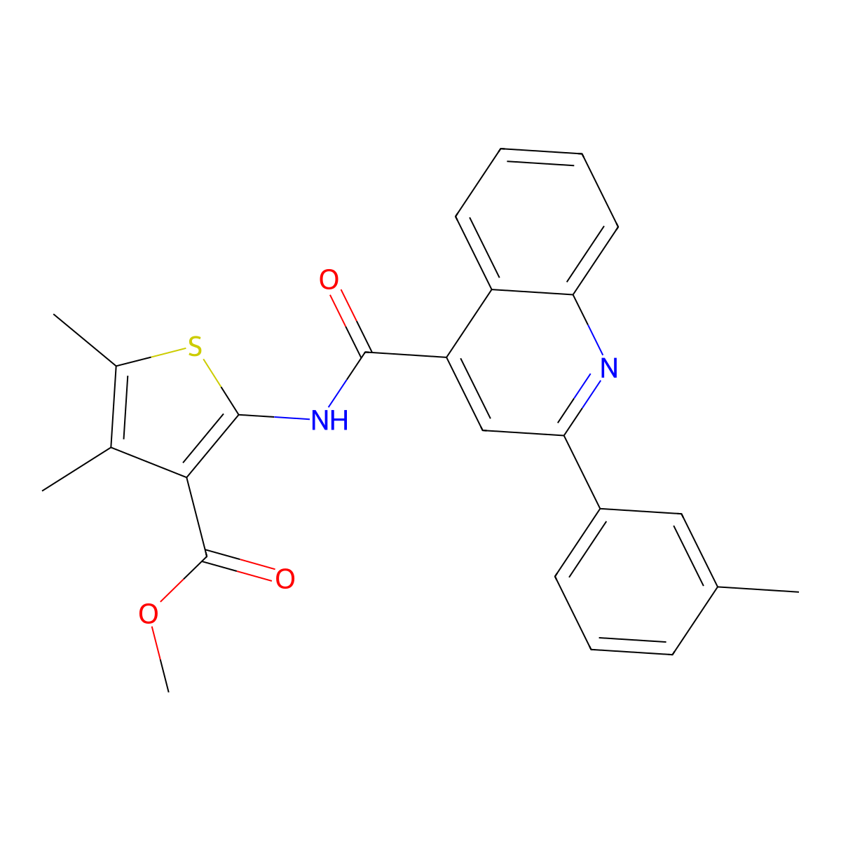 Methyl 4,5-dimethyl-2-[[2-(3-methylphenyl)quinoline-4-carbonyl]amino]thiophene-3-carboxylate molecular structure, CAS 353475-91-9