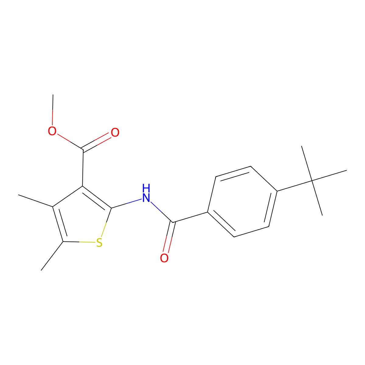 Methyl 2-[(4-tert-butylbenzoyl)amino]-4,5-dimethylthiophene-3-carboxylate molecular structure, CAS 353475-94-2