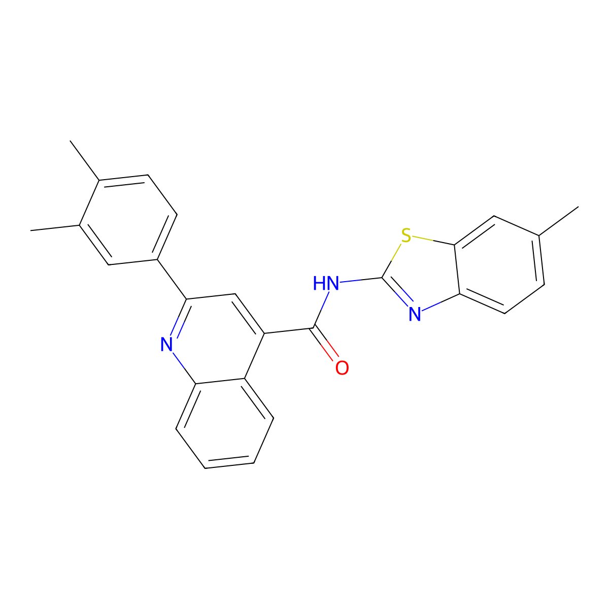 2-(3,4-dimethylphenyl)-N-(6-methyl-1,3-benzothiazol-2-yl)quinoline-4-carboxamide molecular structure, CAS 353476-08-1