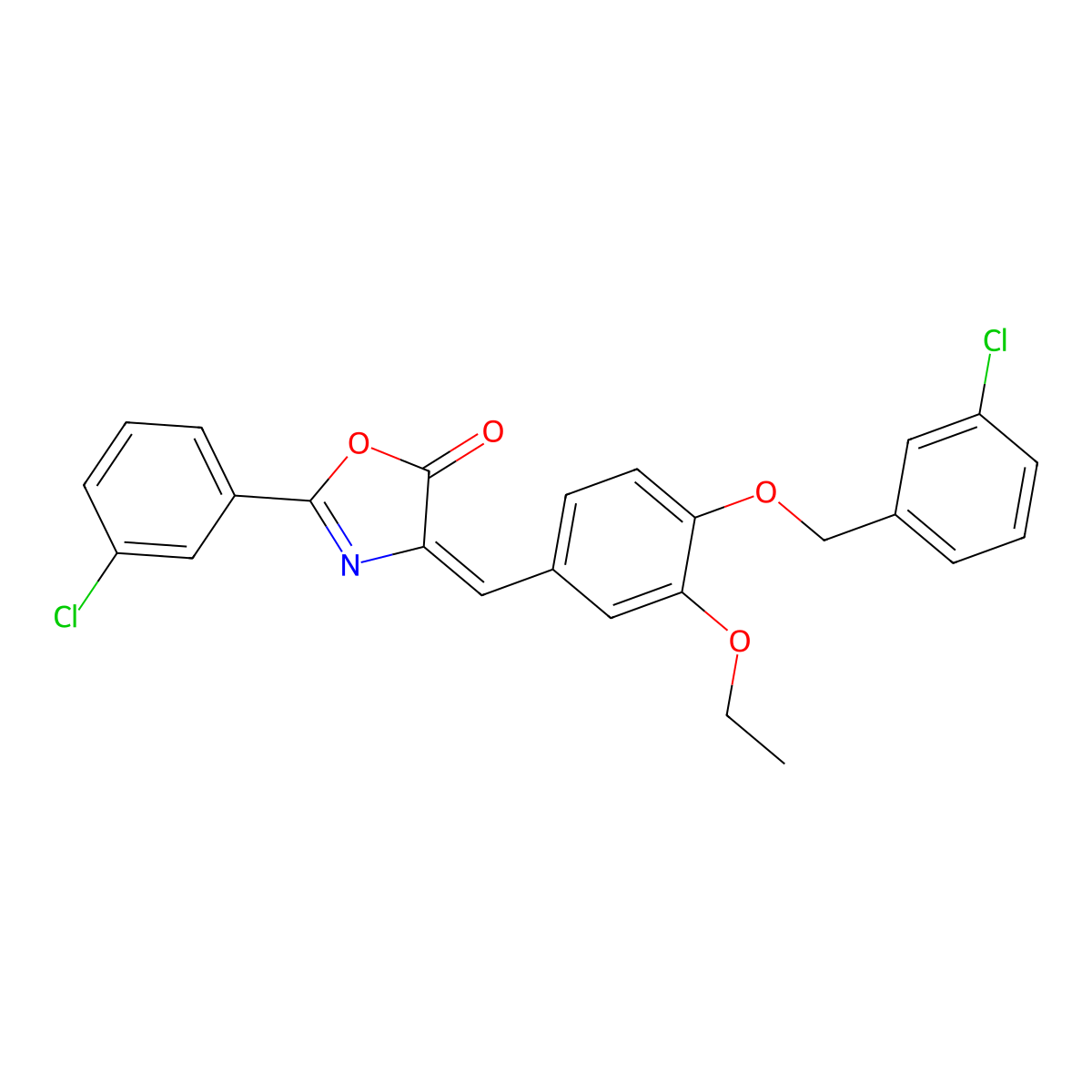 2-(3-Chlorophenyl)-4-[[4-[(3-chlorophenyl)methoxy]-3-ethoxyphenyl]methylene]-5(4H)-oxazolone molecular structure, CAS 353476-23-0