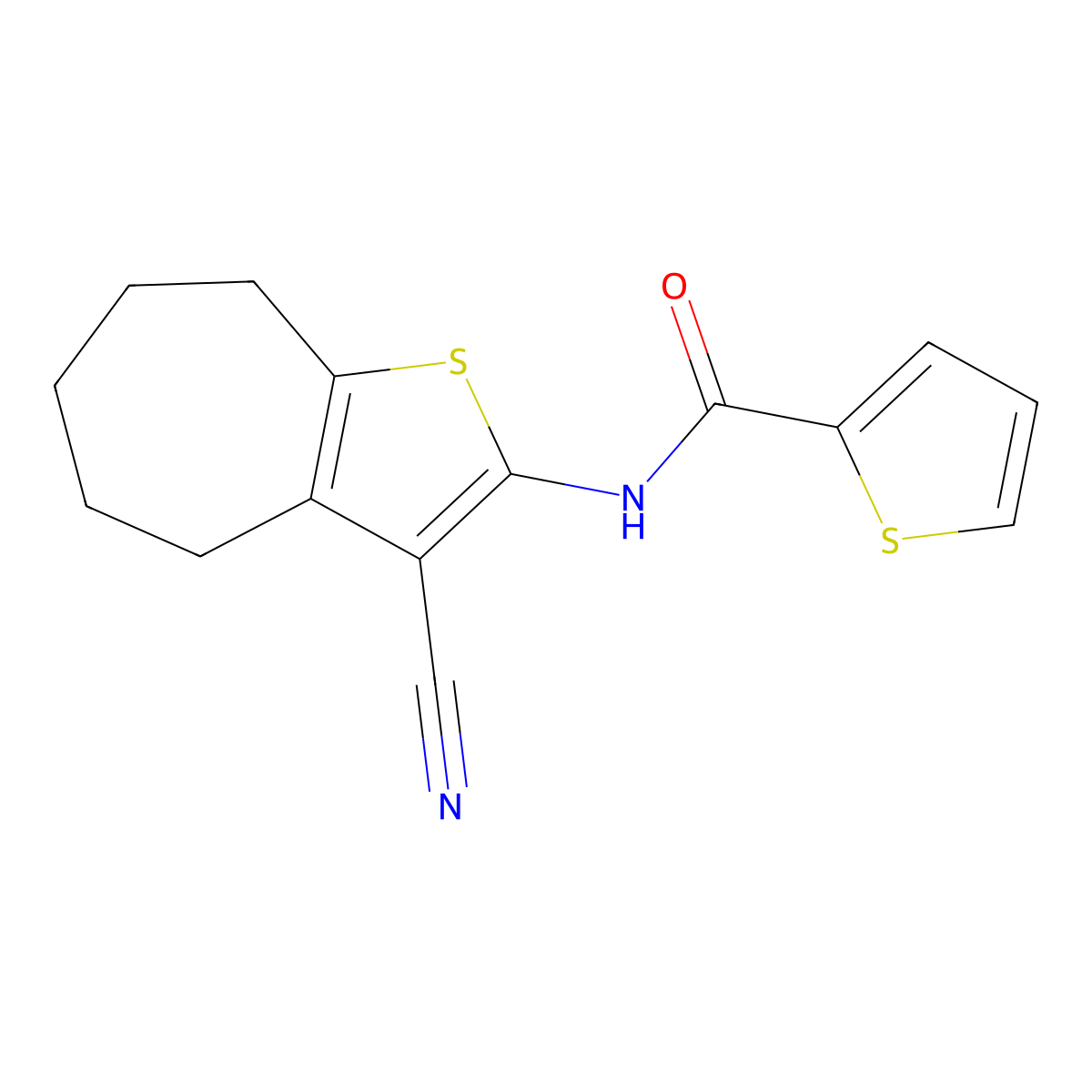 N-(3-cyano-5,6,7,8-tetrahydro-4H-cyclohepta[b]thiophen-2-yl)thiophene-2-carboxamide molecular structure, CAS 353476-42-3