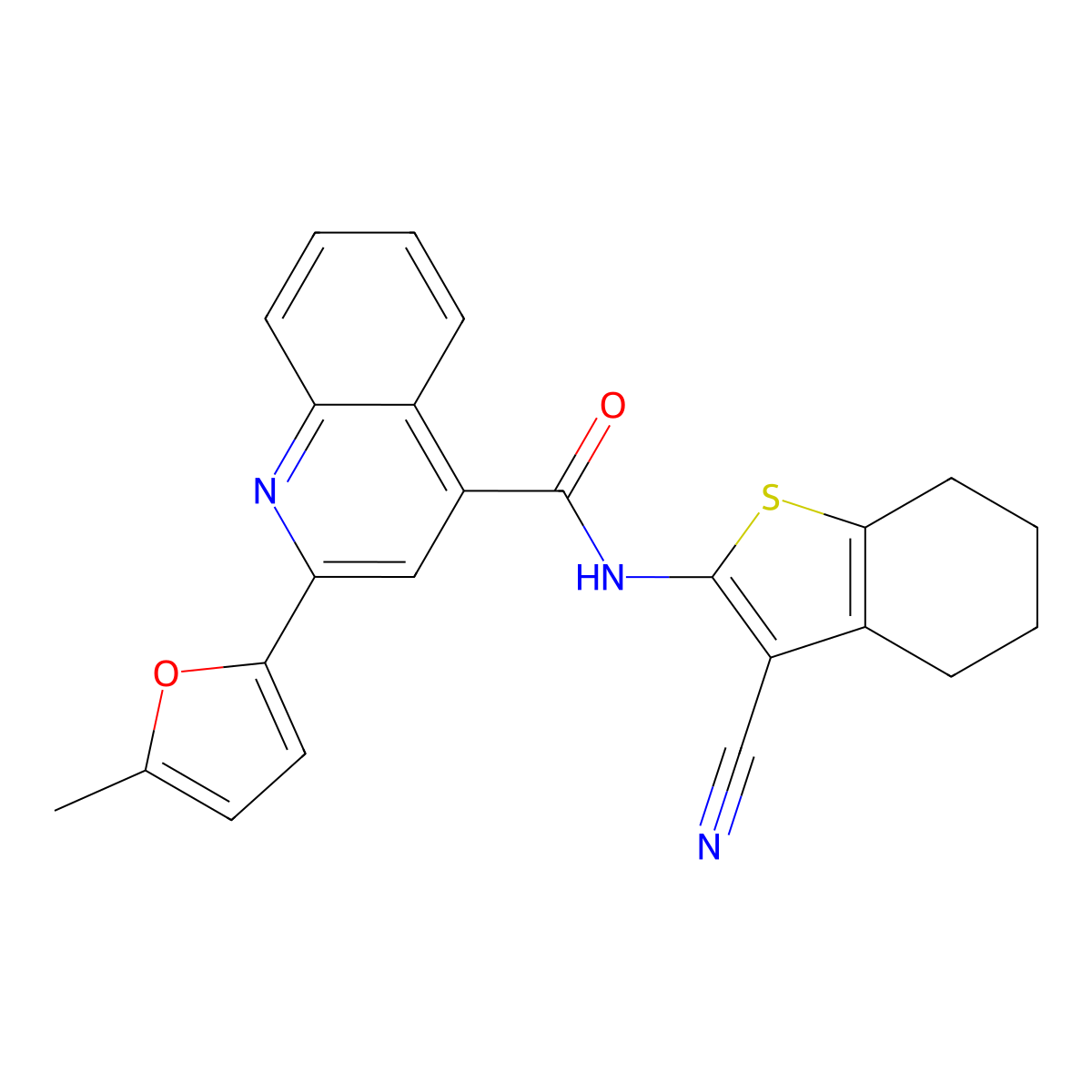 N-(3-cyano-4,5,6,7-tetrahydro-1-benzothiophen-2-yl)-2-(5-methylfuran-2-yl)quinoline-4-carboxamide molecular structure, CAS 353477-14-2