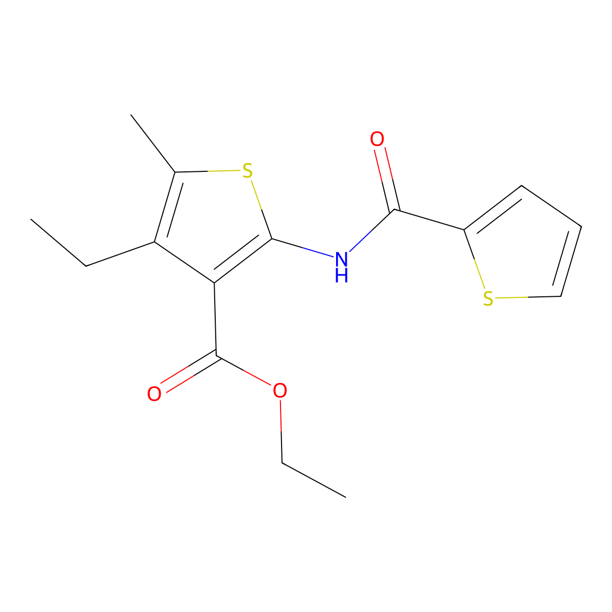 Ethyl 4-ethyl-5-methyl-2-(thiophene-2-carbonylamino)thiophene-3-carboxylate molecular structure, CAS 353477-21-1