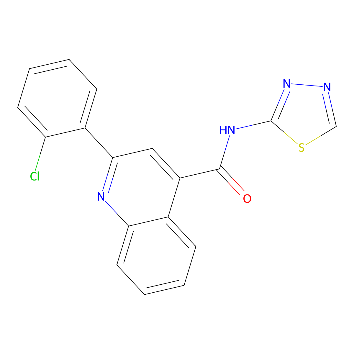 2-(2-chlorophenyl)-N-(1,3,4-thiadiazol-2-yl)quinoline-4-carboxamide molecular structure, CAS 353477-31-3
