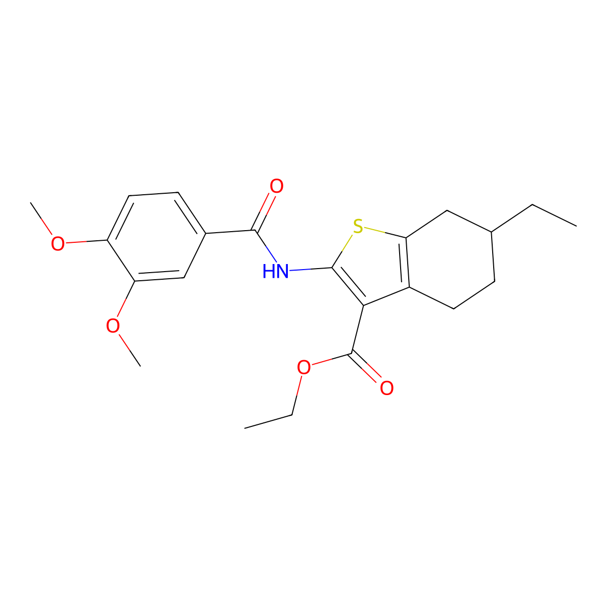 Ethyl 2-[(3,4-dimethoxybenzoyl)amino]-6-ethyl-4,5,6,7-tetrahydro-1-benzothiophene-3-carboxylate molecular structure, CAS 353477-43-7