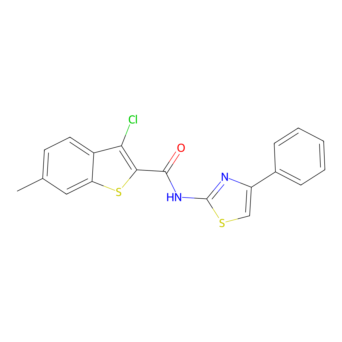 3-chloro-6-methyl-N-(4-phenyl-1,3-thiazol-2-yl)-1-benzothiophene-2-carboxamide molecular structure, CAS 353477-50-6