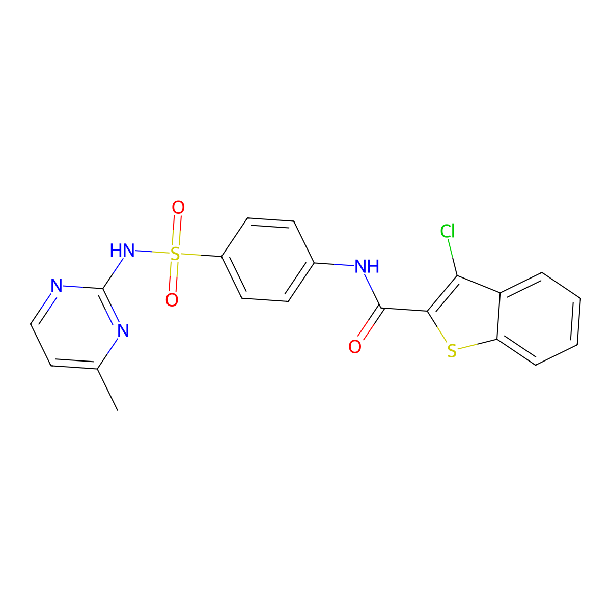 3-chloro-N-{4-[(4-methylpyrimidin-2-yl)sulfamoyl]phenyl}-1-benzothiophene-2-carboxamide molecular structure, CAS 353477-80-2