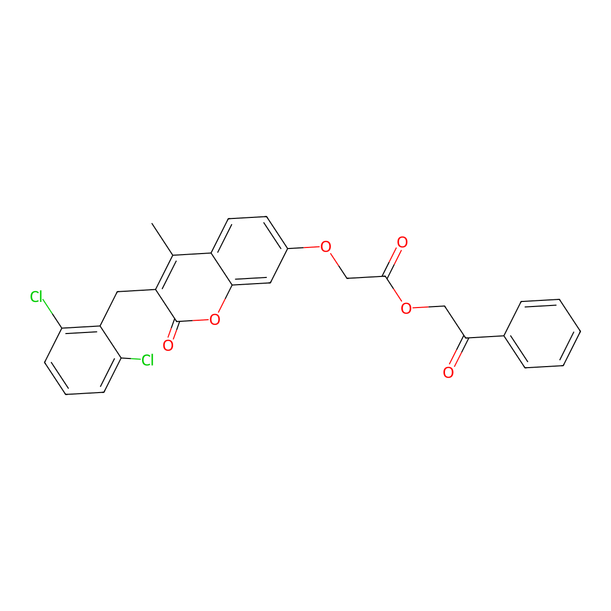 Phenacyl 2-[3-[(2,6-dichlorophenyl)methyl]-4-methyl-2-oxochromen-7-yl]oxyacetate molecular structure, CAS 353477-91-5