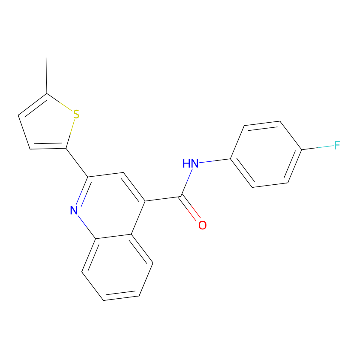 N-(4-fluorophenyl)-2-(5-methylthiophen-2-yl)quinoline-4-carboxamide molecular structure, CAS 353477-92-6