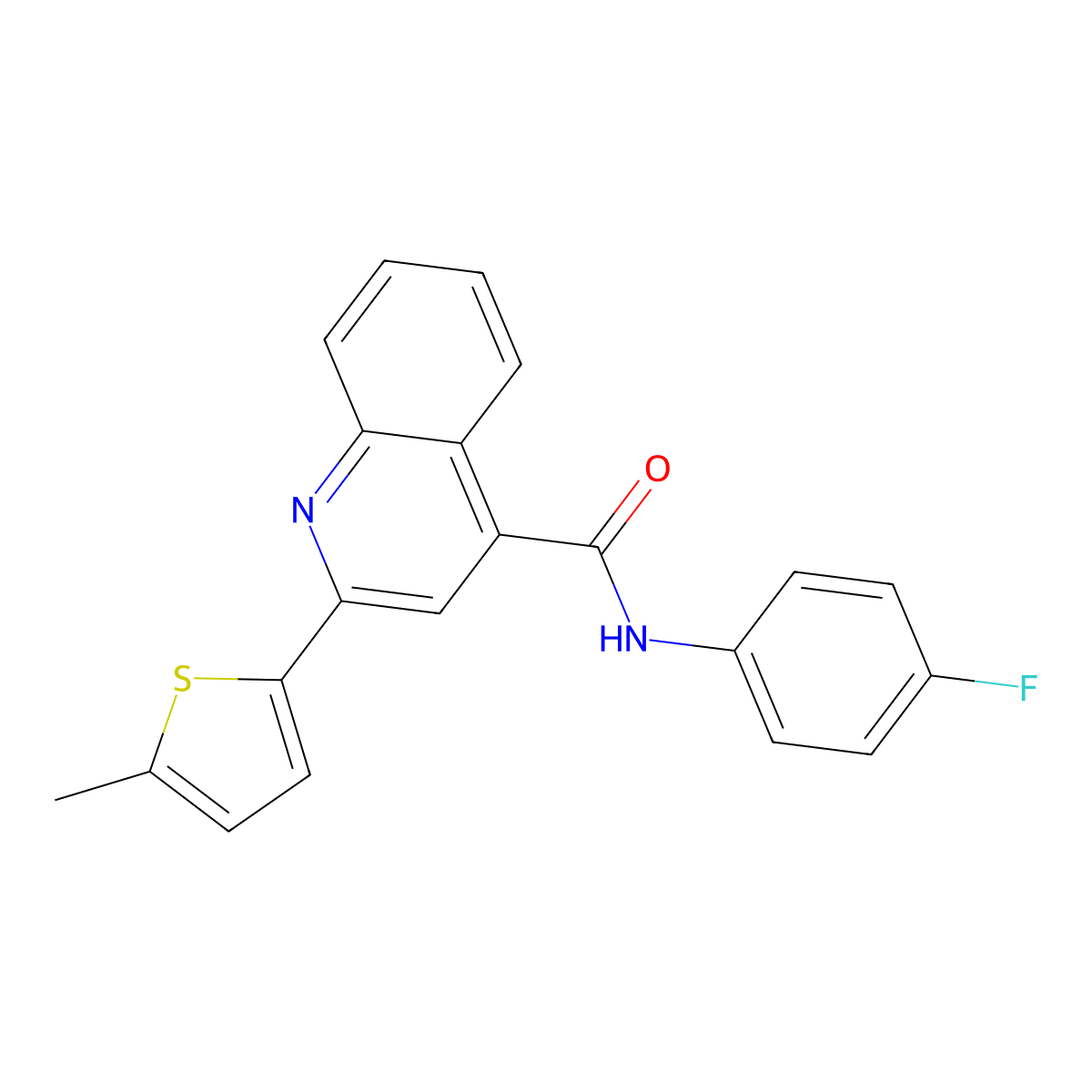 N-(4-fluorophenyl)-2-(5-methylthiophen-2-yl)quinoline-4-carboxamide molecular structure, CAS 353477-92-6