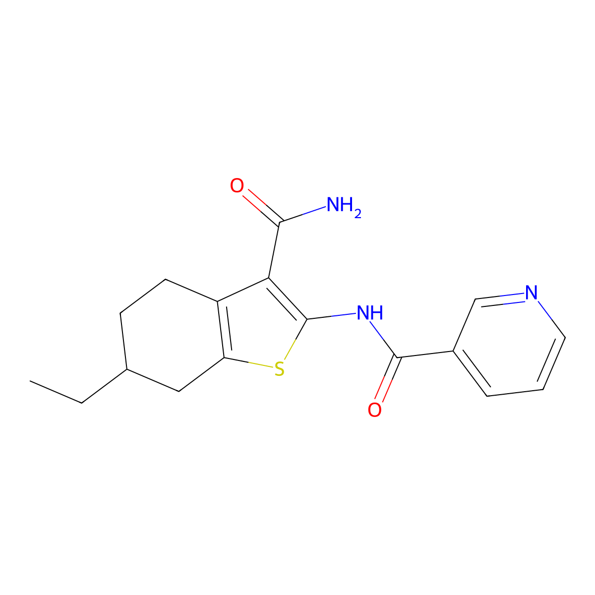N-(3-carbamoyl-6-ethyl-4,5,6,7-tetrahydro-1-benzothiophen-2-yl)pyridine-3-carboxamide molecular structure, CAS 353478-63-4