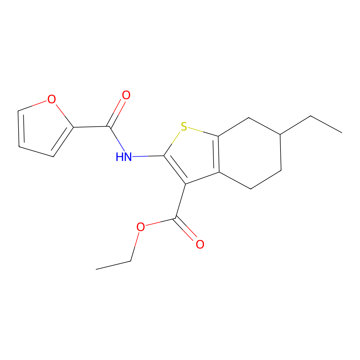 Ethyl 6-ethyl-2-[(furan-2-ylcarbonyl)amino]-4,5,6,7-tetrahydro-1-benzothiophene-3-carboxylate molecular structure, CAS 353478-78-1