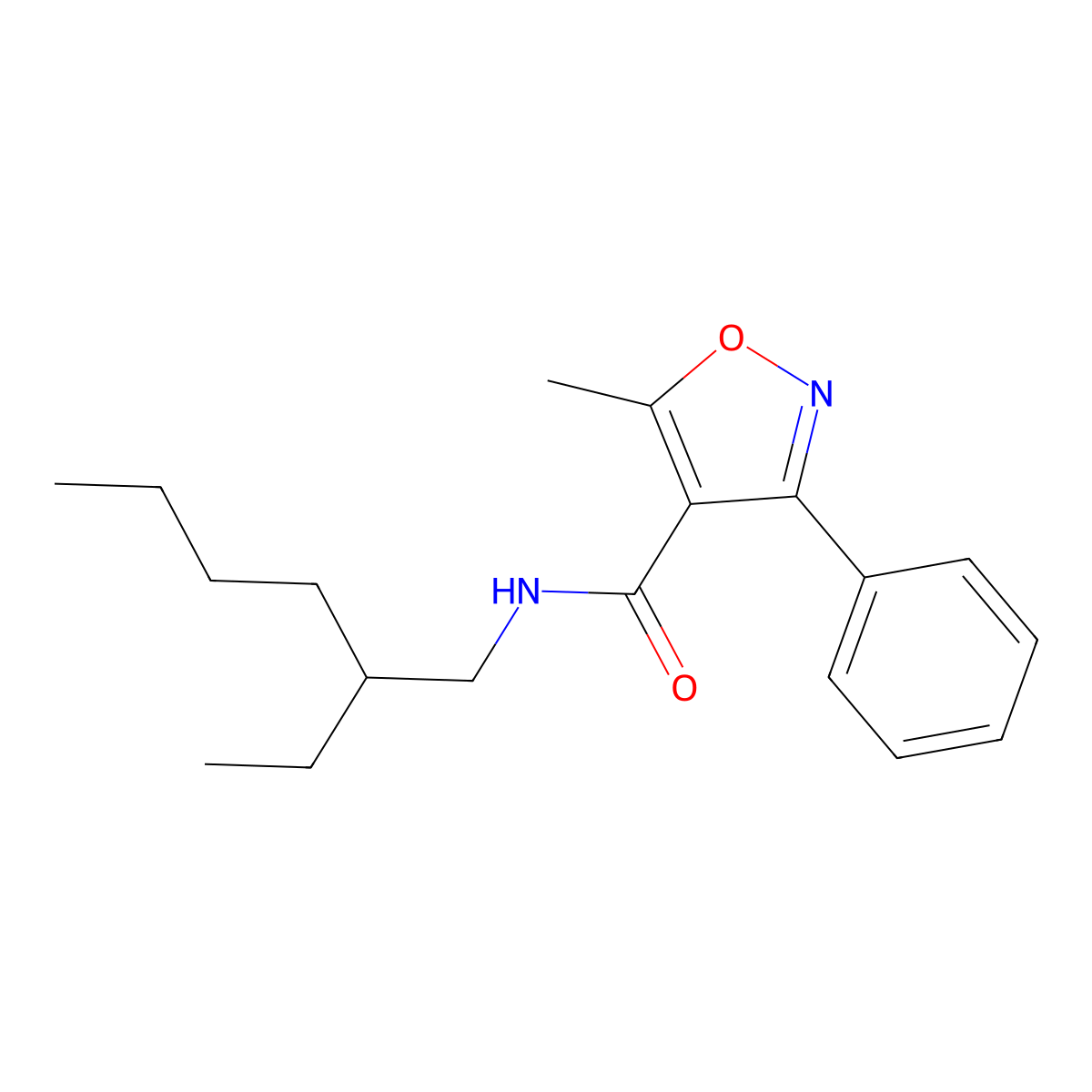 N-(2-ethylhexyl)-5-methyl-3-phenyl-1,2-oxazole-4-carboxamide molecular structure, CAS 353478-95-2