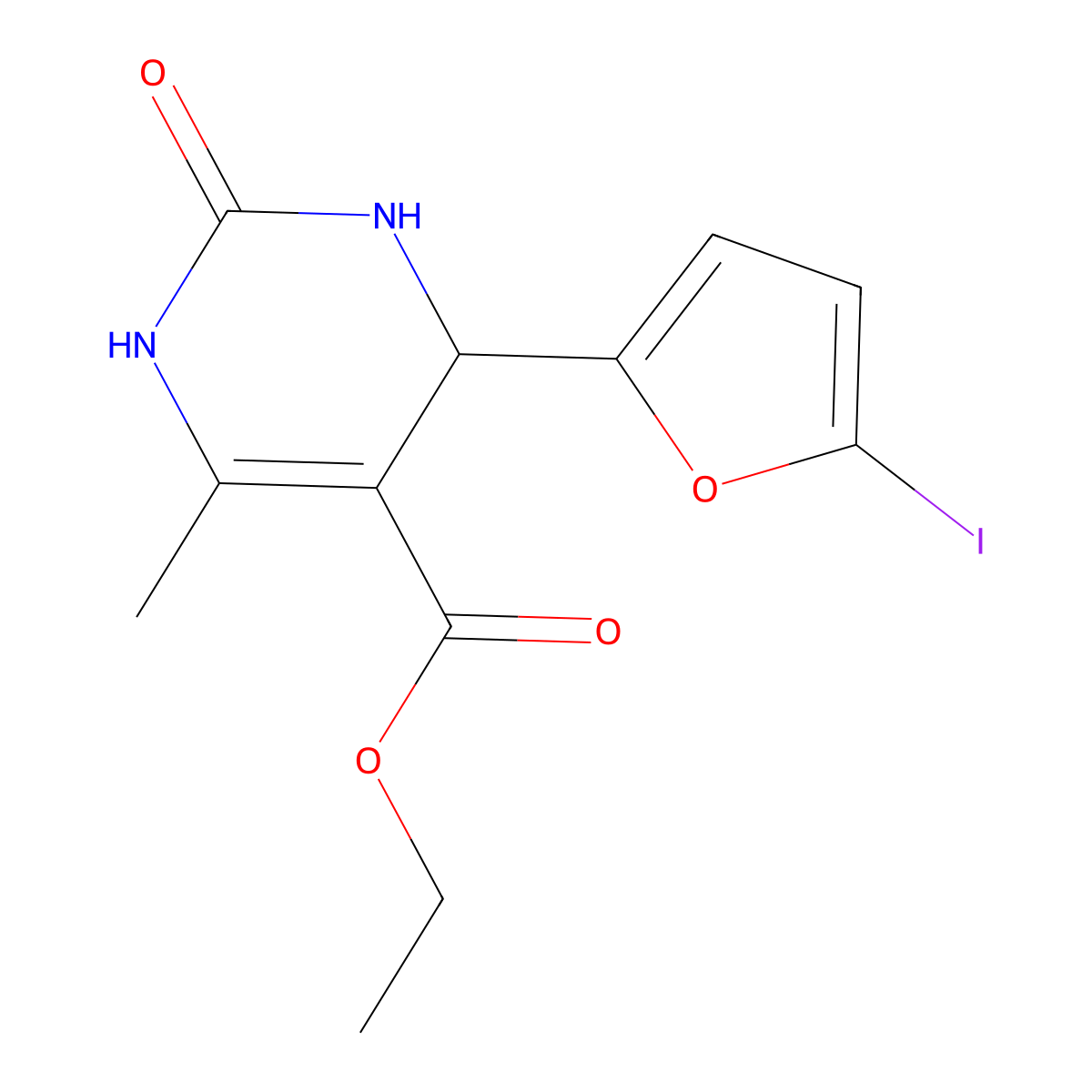 Ethyl 4-(5-iodofuran-2-yl)-6-methyl-2-oxo-1,2,3,4-tetrahydropyrimidine-5-carboxylate molecular structure, CAS 353479-16-0