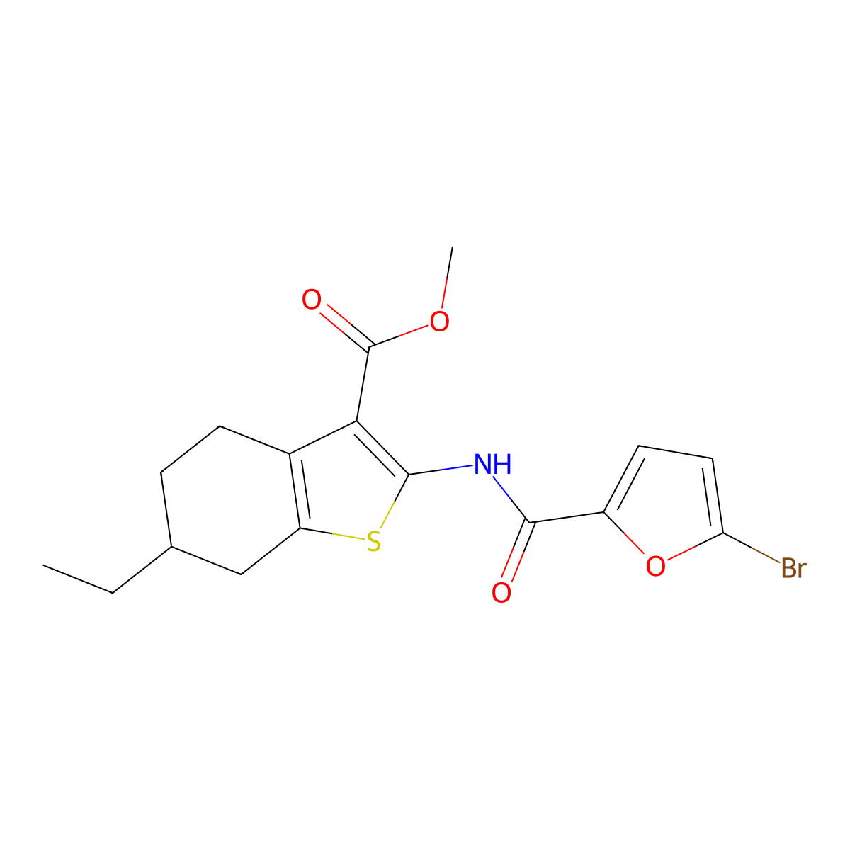 Methyl 2-{[(5-bromofuran-2-yl)carbonyl]amino}-6-ethyl-4,5,6,7-tetrahydro-1-benzothiophene-3-carboxylate molecular structure, CAS 353479-18-2