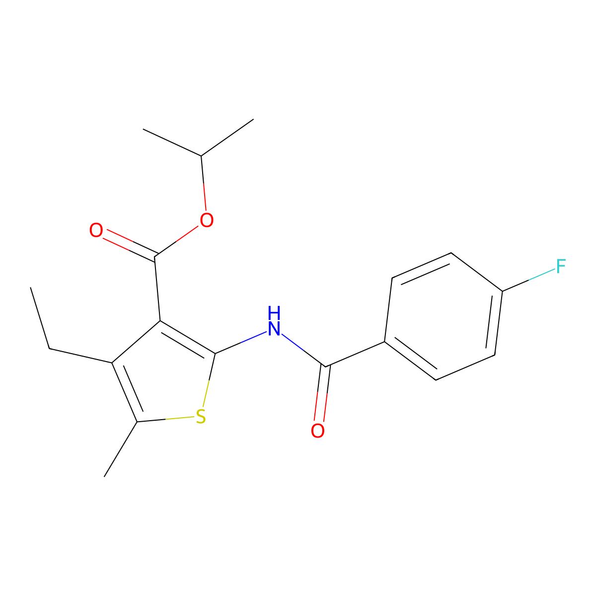 Isopropyl 4-ethyl-2-[(4-fluorobenzoyl)amino]-5-methyl-3-thiophenecarboxylate molecular structure, CAS 353479-48-8