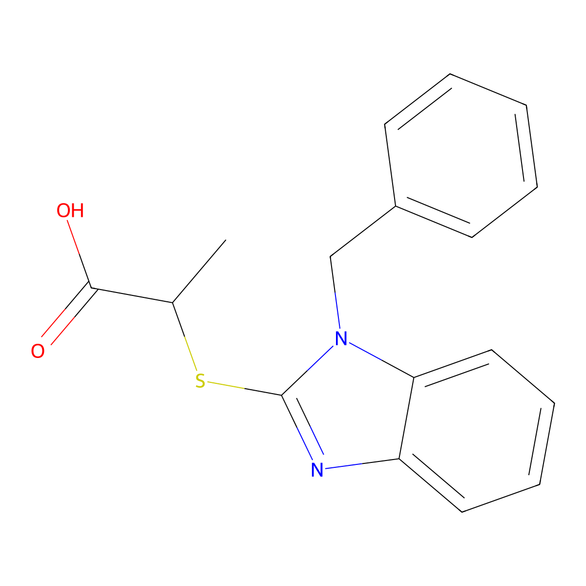2-(1-Benzylbenzimidazol-2-yl)sulfanylpropanoic acid molecular structure, CAS 353482-59-4