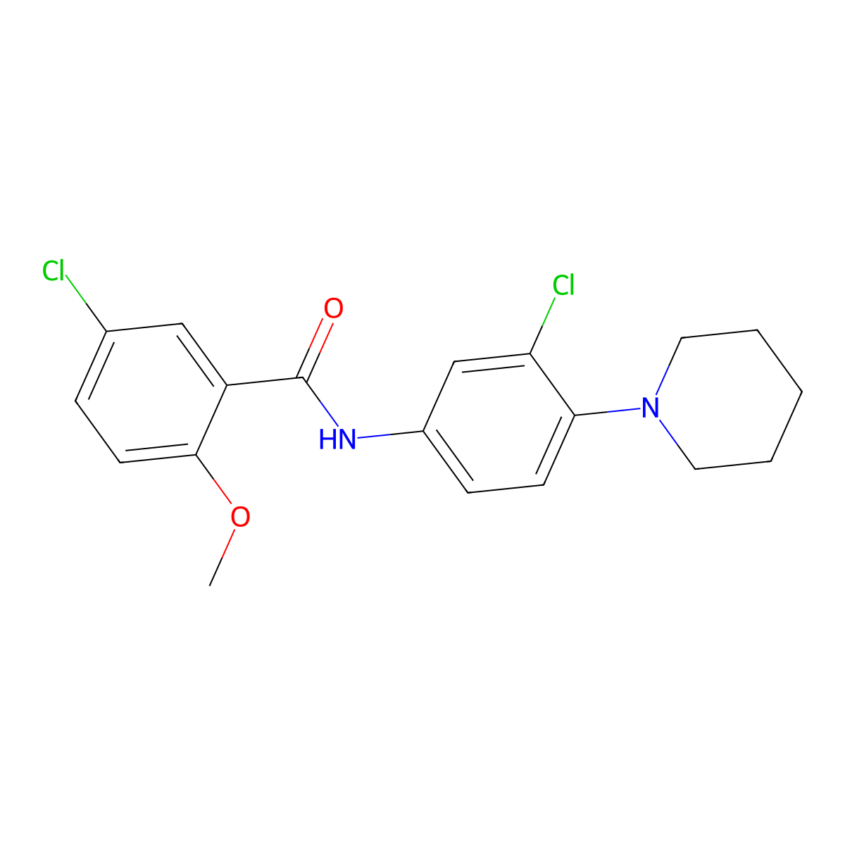5-chloro-N-(3-chloro-4-piperidin-1-ylphenyl)-2-methoxybenzamide molecular structure, CAS 353483-01-9