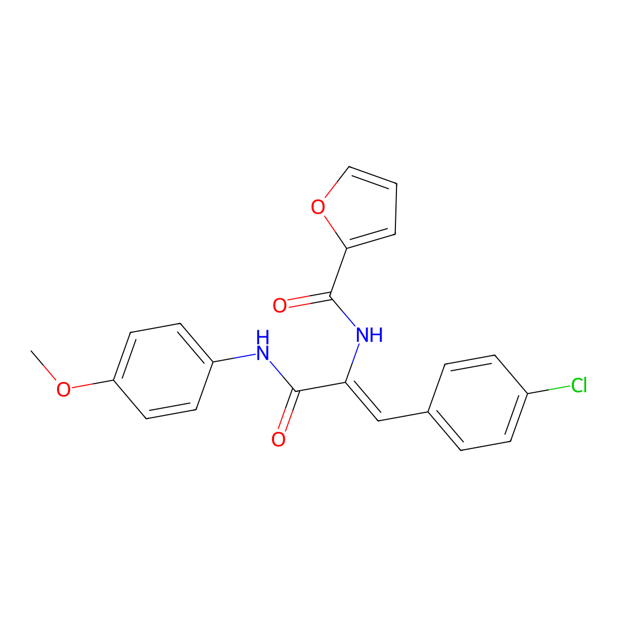 N-[1-(4-chlorophenyl)-3-(4-methoxyanilino)-3-oxoprop-1-en-2-yl]furan-2-carboxamide molecular structure, CAS 353483-94-0