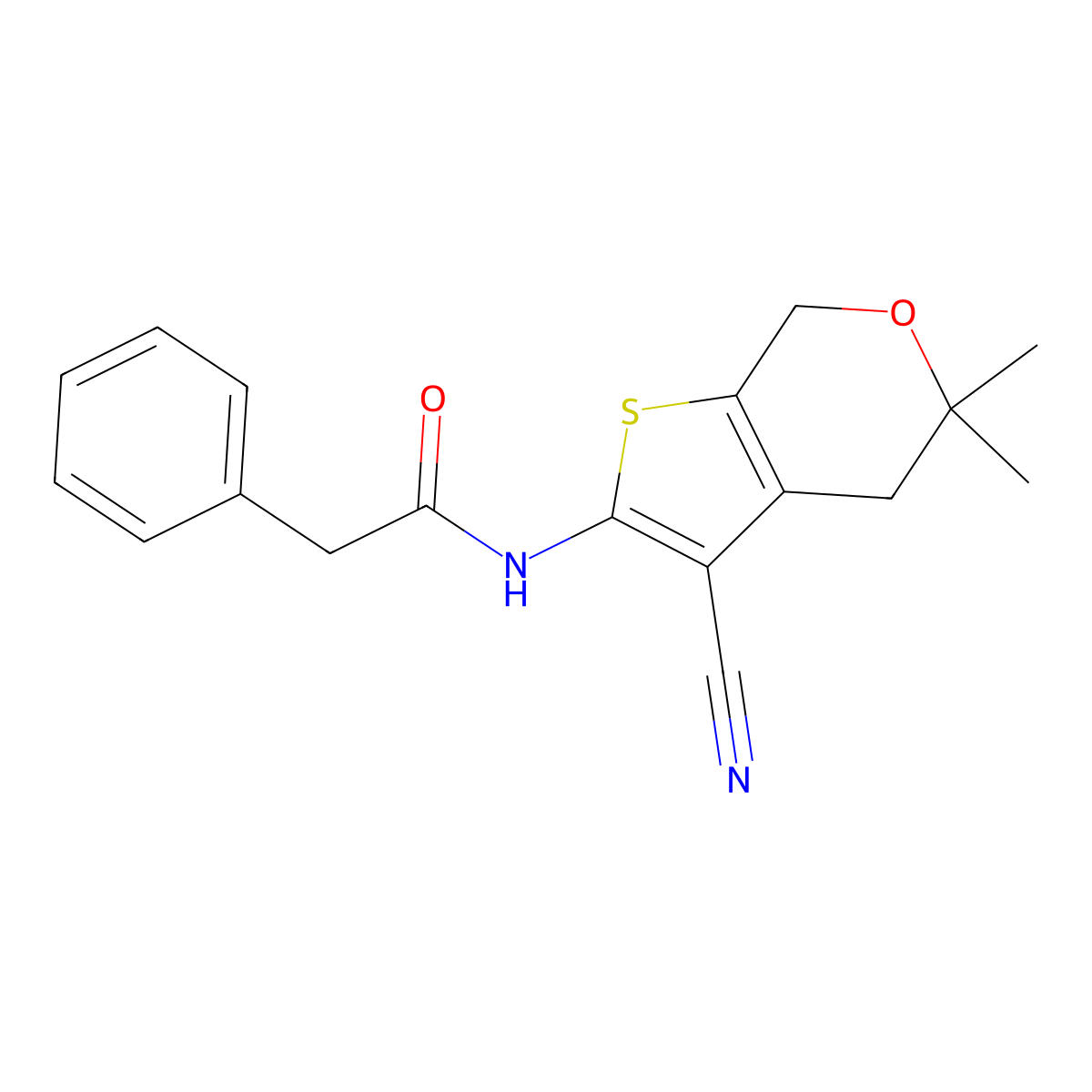 N-(3-cyano-5,5-dimethyl-4,7-dihydrothieno[2,3-c]pyran-2-yl)-2-phenylacetamide molecular structure, CAS 353484-29-4