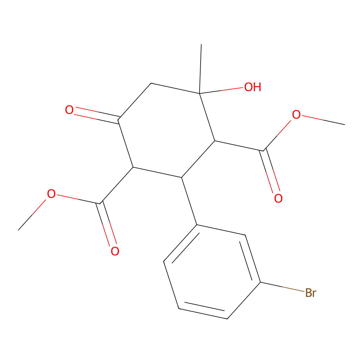 Dimethyl 2-(3-bromophenyl)-4-hydroxy-4-methyl-6-oxocyclohexane-1,3-dicarboxylate molecular structure, CAS 353484-73-8