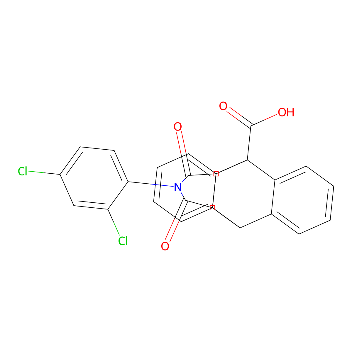 17-(2,4-Dichlorophenyl)-16,18-dioxo-17-azapentacyclo[6.6.5.0~2,7~.0~9,14~.0~15,19~]nonadeca-2,4,6,9,11,13-hexaene-1-carboxylic acid molecular structure, CAS 353487-71-5