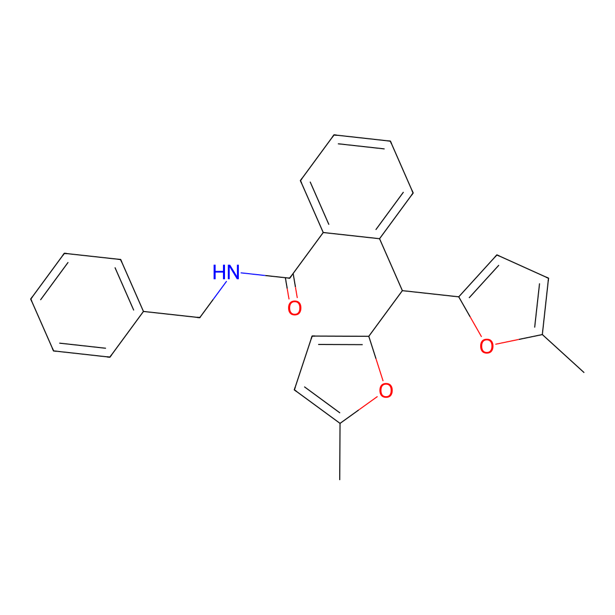 N-benzyl-2-[bis(5-methylfuran-2-yl)methyl]benzamide molecular structure, CAS 353487-79-3