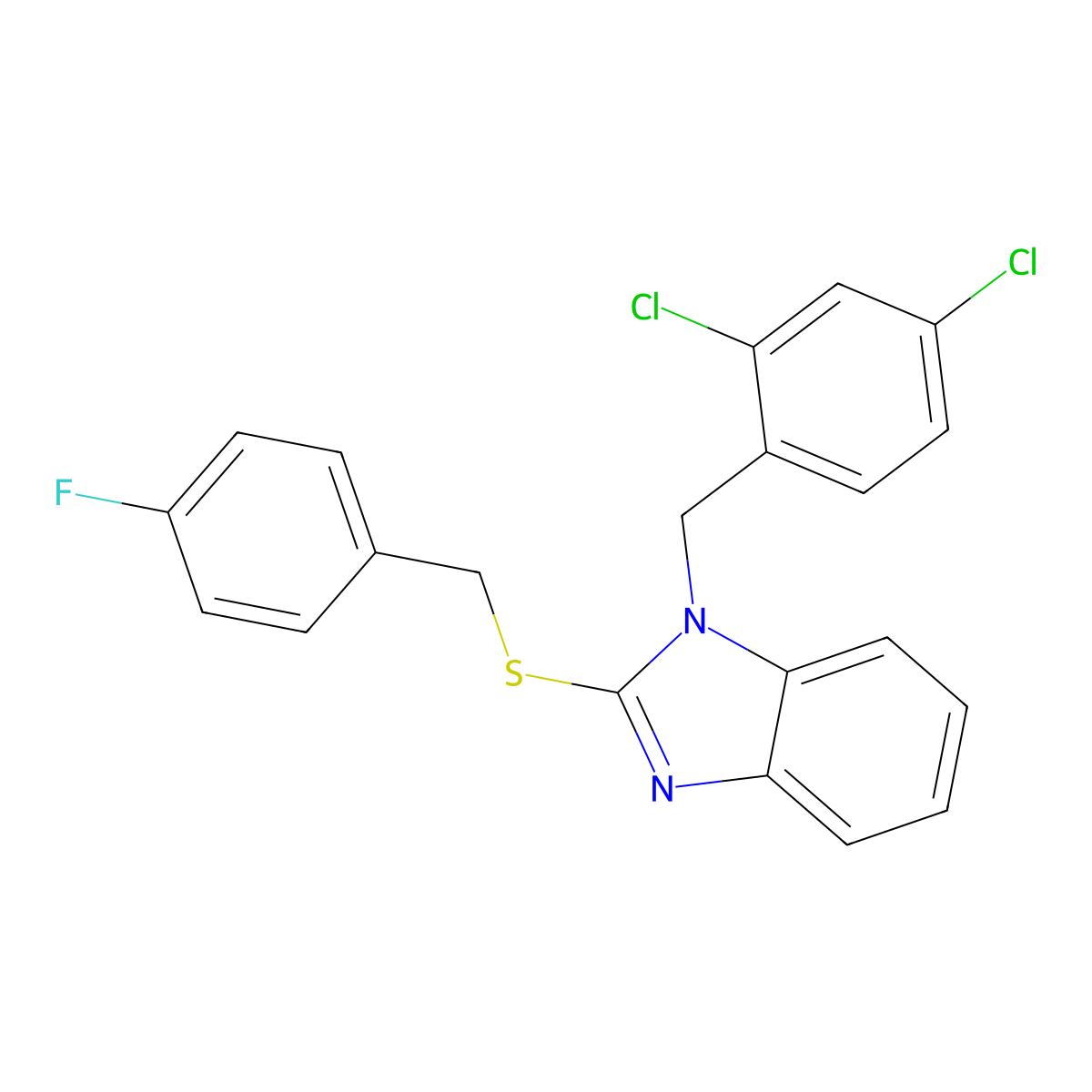 1-(2,4-dichlorobenzyl)-1H-benzimidazol-2-yl 4-fluorobenzyl sulfide molecular structure, CAS 353489-48-2